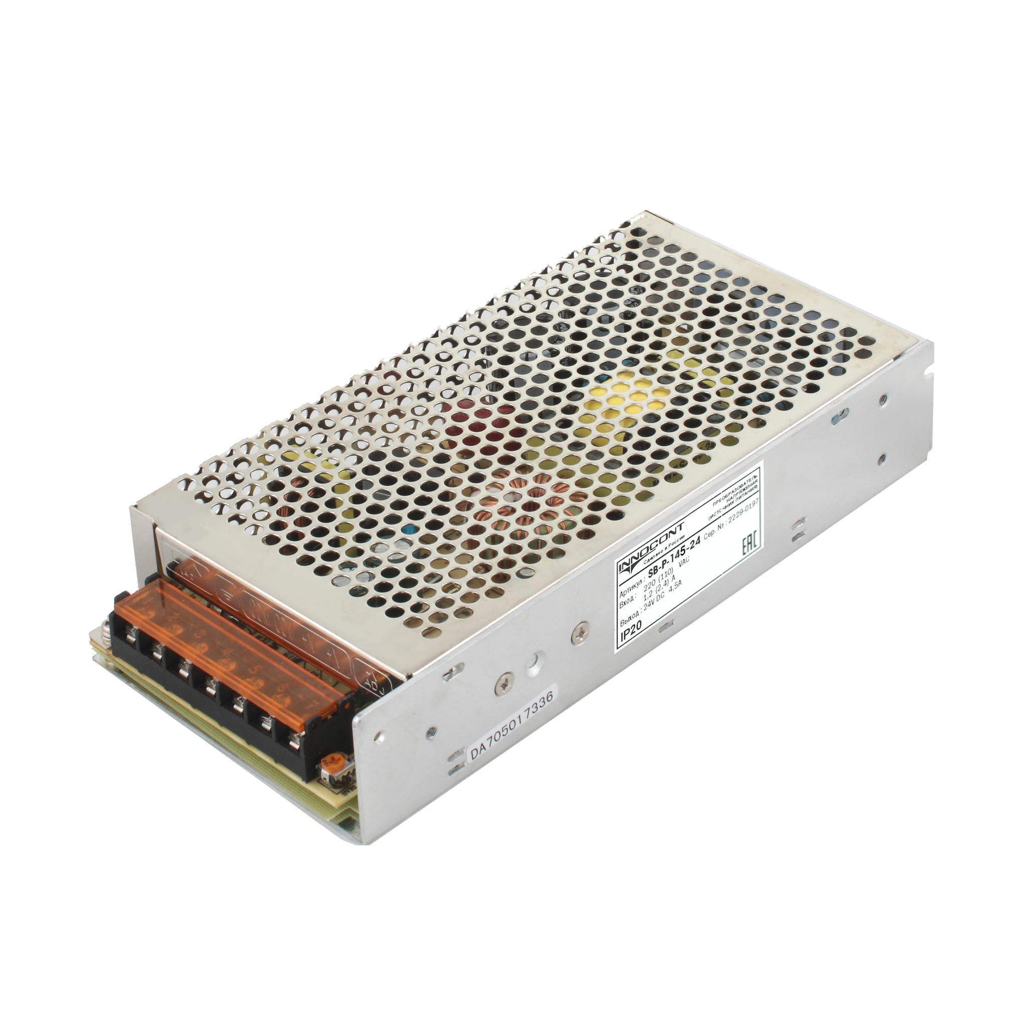 Источник питания INNOCONTвход: 220VAC, 1.3А, выход: 145W, 24VDC, 6A,-10 +50С, IP20, типы защиты: КЗ, перегрузка, перенапряжение SB-P-145-24